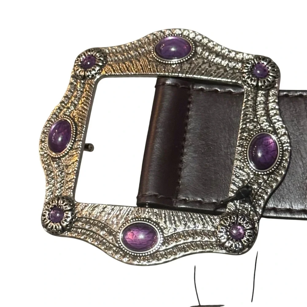 NWT‎ GUCCI Y2K Boho Womens Dark Brown Leather Belt Amethyst Buckle 95 38 $950
